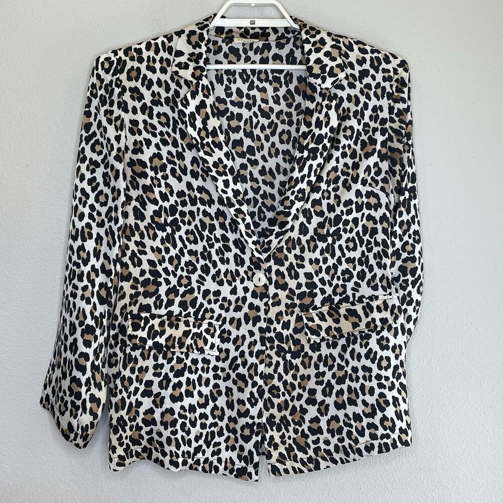 Jodifl Satin Animal Print Blazer Jacket Sz Medium Oversized Lightweight 1 Button